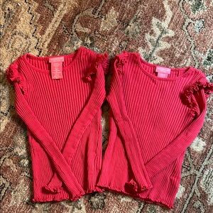 Red Ribbed Long Sleeve Tops